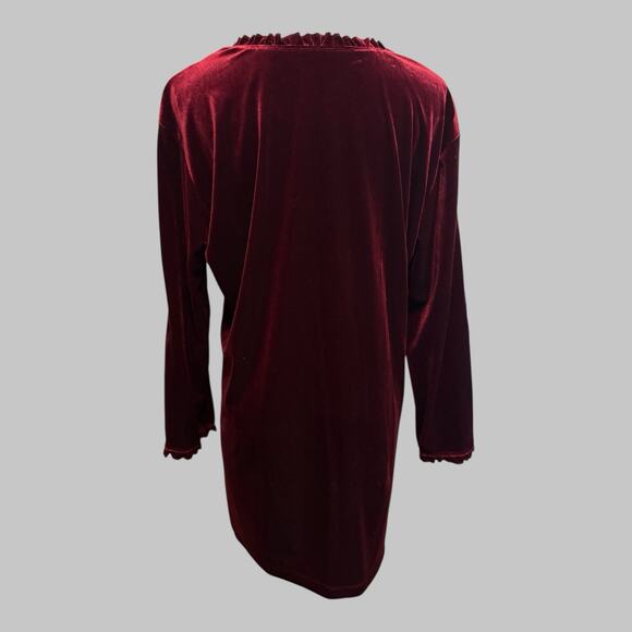 Impressions Velvet Wine Burgundy Ruffle Tunic Top Size L Whimsigoth Holiday - Picture 2 of 8